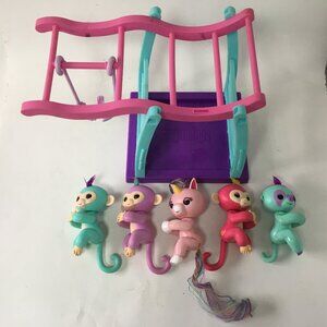 Wowwee Fingerlings Monkeys Sloth Unicorn Lot of 5 With Playground Swing